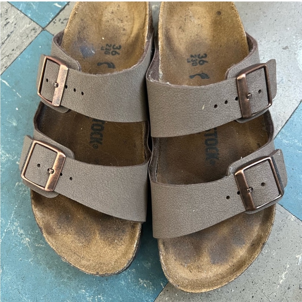 Birkenstock Mocha Arizona Synthetic Slide On Sandals Size 36 - Picture 2 of 3